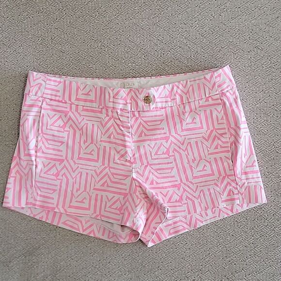 J. Crew Factory Neon Pink and White Geometric Aztec Chino Shorts - Size 4 - Picture 1 of 14